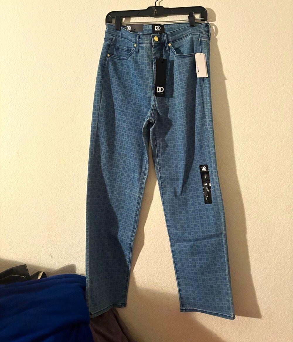 Dee Ocleppo Matilda D-Link Women’s Size 6 Blue Logo Print Straight Jeans